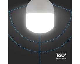 Grafisk illustration af T100 LED pærens 160 graders spredningsvinkel, fra V-TAC.