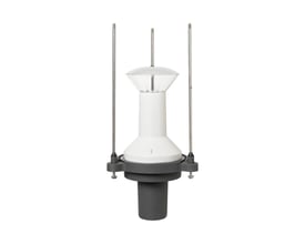 Louis Poulsen Albertslund Mini LED-DPC upgrade kit i grafitgrå og hvid med en gennemsigtig top og tre metalstænger på hvid baggrund.