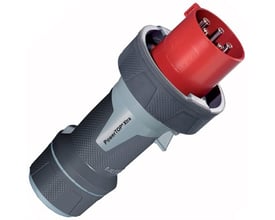 Mennekes PowerTop Xtra CEE stikprop 125A, 5-polet 400V IP67, fremhæver PowerTOP Xtra branding på det grå, rillede håndtag.