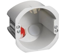 Schneider Electric vægdåse 60/46 Multifix multi i hvid halogenfri plast med kabelindgange og monteringsskruer.