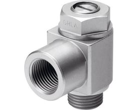 Festo GRLA-3/4-B drøvle-kontraventil i metal med G3/4 gevindtilslutning og justeringsskrue til pneumatiske systemer.