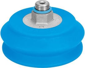 Festo vakuumsuger VASB-75-1/4-PUR-B i blå PUR, 75mm diameter, med metalgevind og højdekompensator.