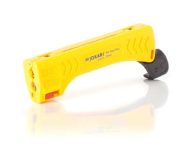 Mascot Top-Coax afisoleringsværktøj til TV-coax og RG58U/RG59U kabler, fremstillet af gul plast med sorte detaljer.