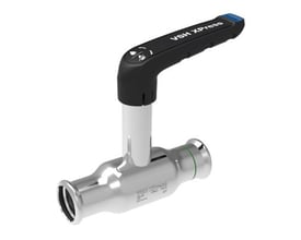 VSH Xpress kuglehane i rustfrit stål med 22 mm press-press tilslutning og sort betjeningshåndtag.