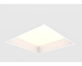 Ansell Lighting skylight indbygningsramme i hvid stål til 600x600 mm loftspaneler, monteret i et lysemitterende loft.