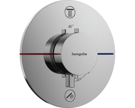 Hansgrohe ShowerSelect Comfort S termostatarmatur i krom, viser betjeningspladen med Select-knapper og 40°C markering.