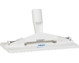 Vikan skurenylonholder i hvid plast med Vikan logo, designet til gulvrengøring og montering på skaft.