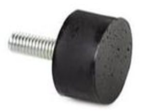 Cylindrisk vibrationsdæmper Type D, 30x15 mm, med M8 gevind i elforzinket stål og sort gummi.