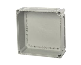 Fibox EKOE kassebund i grå polycarbonat (PC) måler 280x280x100 mm, med fire flangeblanketter i str. 2.