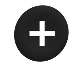 Schneider Electric sort trykflade med hvidt '+' symbol til Ø30 mm flush trykknaphoveder.