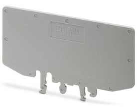 Phoenix Contact ATP-URTK/SP grå skilleplade i plast, 99x2x64 mm, med indgraveret logo og monteringsklips.