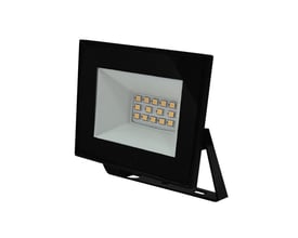 V-Tac 10W LED projektør i sort aluminium med 12 gule lysdioder på en hvid reflektor og justerbar monteringsfod.