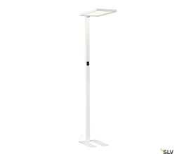 SLV WORKLIGHT gulvlampe, hvid model vist fra en vinkel der fremhæver dens slanke design og firkantede lyskilde.
