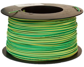 Monteringsledning Texiline HF90 1,5 mm² gul/grøn på kabeltromle, egnet til skibe og offshore brug.