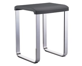 Smedbo Living badeværelsestaburet med blank krom stel og mørkegråt sæde, 320x320x480 mm, isoleret på hvid baggrund.