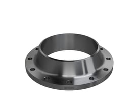3D-rendering af Indura 12" svejsehalsflange med 150 lbs RF trykstyrke, viser ren metaloverflade og præcise dimensioner.