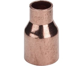 Lodde ansatsnippel i ubehandlet kobber, 35 x 28 mm, med nippel på den ene side og reducerende muffe på den anden.