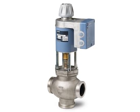 Siemens MXG462S50-30 magnetisk reguleringsventil i rustfrit stål med DN50 og udvendigt gevind, PN16 og kvs 30, hvid baggrund.