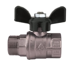 Bonomi 1/4" kuglehane med T-greb i metal med sort håndtag, isoleret på hvid baggrund.