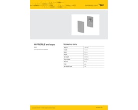 Teknisk datablad for SLV H-profil endestykker i sølv, med information om dimensioner og farve.