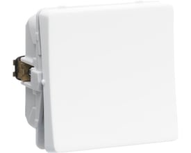 LK FUGA 1-polet afbryder i hvid med antibakteriel overflade, vist med tangent og den ene side af monteringsrammen.