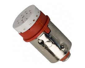 Omron A22-24AR rød LED-indikator til 24 VAC/DC systemer med metalhus og rød ring.