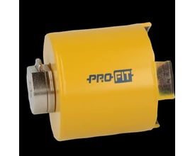 PRO-FIT beton hulsav på 127 mm i gul metal med PRO-FIT logo og adapter til boring i beton.