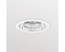 Philips GreenSpace Down DN473B hvid indbygningsspot med klar optik, diameter 200mm, monteret i et hvidt akustikloft.
