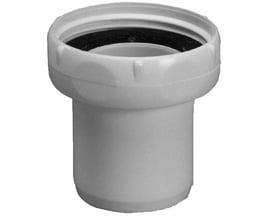 Detaljebillede af Purus hvid 40 mm muffe med 1 1/2" gevind og sort gummitætning.