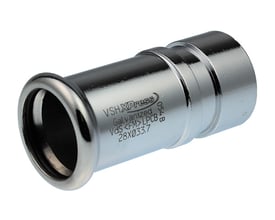 VSH XPress forzinket pres/rilleovergang i stål med cylindrisk form og to forskellige tilslutningsender.