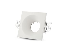 V-TAC firkantet hvid GU10 lampe af gypsum med monteringsklips, isoleret på hvid baggrund.