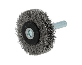 Flexovit axialbørste i metal med 40mm diameter og 6mm skaft. Børsten har 0,2mm trådtykkelse og 9mm bredde.