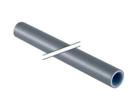 Geberit FlowFit PE-RT-alu-PE-RT-rør i sølvgrå farve, 63x4mm og 5 meter langt, egnet til brugsvand.
