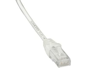 Lauritz Knudsen Cat.6 U/UTP patchkabel på 3 meter i hvid LSZH, med SCHNEIDER ELECTRIC logo på kablet.