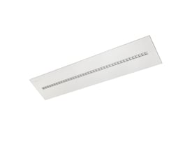 Hvidt Ledvance IndiviLED DALI LED-panel med lang række optiske felter, set skråt forfra.
