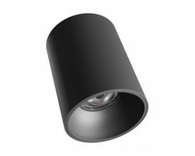 Sort SpectrumLED LED-loftlampe til påbygning med rund, dyb skærm og integreret spot på 14–27 W.