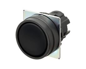 Omron A22NZ-BNM-NBA trykknap med 22 mm diameter og uigennemsigtig sort knap.