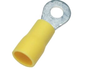 Gul, isoleret ringkabelsko til 2,75-6,0 mm² ledertværsnit og M6 bolt, fremstillet i fortinnet kobber med PVC kappe.