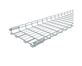 Detaljeret vinkel af Legrand elektrogalvaniseret gitterbakke FC 54/400-E, fremviser Fasclic+ samlingssystemet på siden.