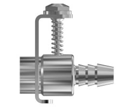 Keofitt 800082 W9 quick coupling monteret på et metalrør med en 3/8" slangestuds i rustfrit stål.