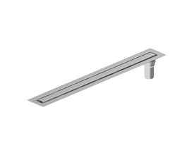 Blücher Atlantis afløbsrende i rustfrit stål, 900mm lang med 50mm afløb, vist på hvid baggrund.