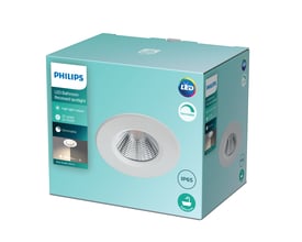 Philips Dive indbygningsspot i hvid emballage, IP65-klassificeret og dæmpbar til badeværelset.
