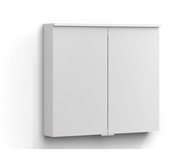 Hvidt Svedbergs Stilla-spejlskab på 72 x 80 x 15 cm med to spejllåger, set let skråt forfra.