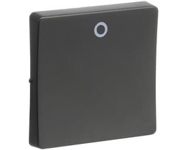 LK FUGA tangent til 16A afbryder i koksgrå, 1 modul bredde og højde, med hvid ringmarkering.