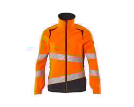 Mascot Hi-Vis jakke i orange og mørk marine med damepasform, str. 3XL, fremviser reflekser og høj krave.