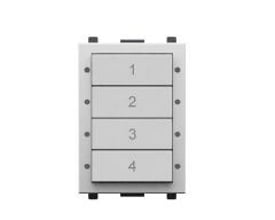 Helvar Digidim137W lysstyringspanel i hvid med 4 knapper, enhederne 1-4 tydeligt markeret, med clips til montering øverst og nederst.