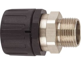 HellermannTyton forskruning PA66 sort, model F/Ø16-SM-M16, med en omløber og et gevind i metal.