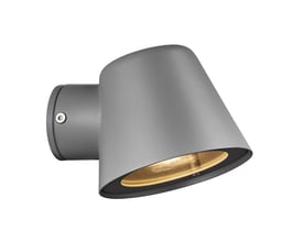 Nordlux Aleria udendørs væglampe i grå lakeret aluminium med GU10 fatning, vist på hvid baggrund.