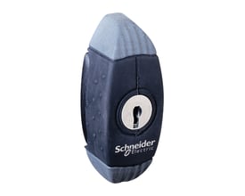 Schneider Electric nøglegreb til S3D nøgle 1242E, model NSYAEDL1242S3D, i sort med grå gummi-detaljer og synligt nøglehul.