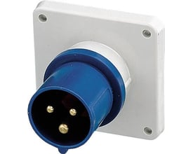 Mennekes CEE apparat indtag, 3 polet, 16A, 230V, IP44. Hvidt monteringshus med blå CEE stik.